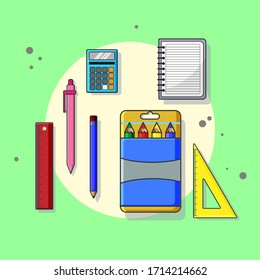 Back to school icon flat sytle vector art illustration on a green yellow background