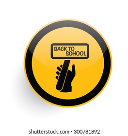 Back to school icon on yellow button background,clean vector