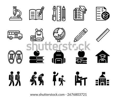 Back to School Icon Pack – A collection of clean, modern vector icons perfect for education, school supplies, and learning themes. Ideal for apps, websites, and print designs
