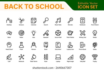 Back to School Icon Pack – Modern Minimal Line Icons for Education, Students, Classroom, Teachers, School Supplies, and Web Design Projects