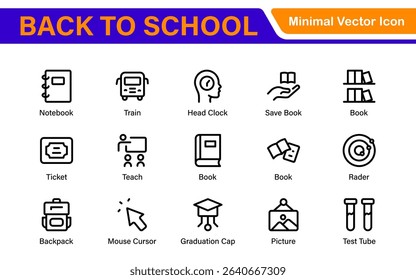 Back to School Icon Pack – Modern Minimal Line Icons for Education, Students, Classroom, Teachers, School Supplies, and Web Design Projects