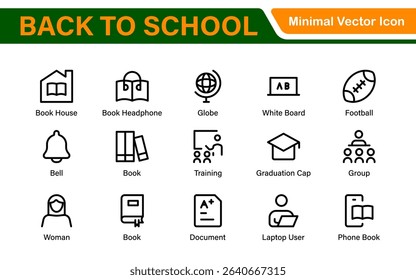 Back to School Icon Pack – Modern Minimal Line Icons for Education, Students, Classroom, Teachers, School Supplies, and Web Design Projects