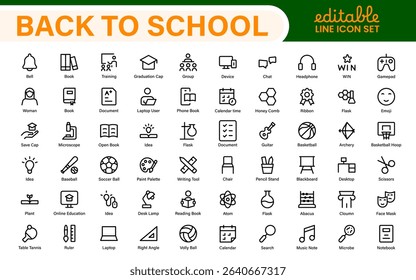 Back to School Icon Pack – Modern Minimal Line Icons for Education, Students, Classroom, Teachers, School Supplies, and Web Design Projects