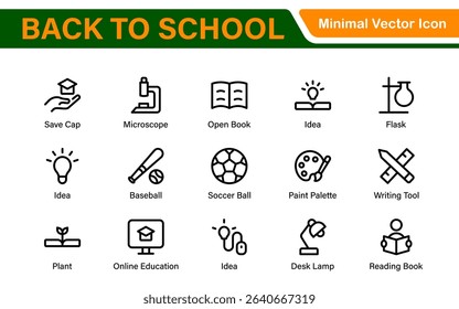 Back to School Icon Pack – Modern Minimal Line Icons for Education, Students, Classroom, Teachers, School Supplies, and Web Design Projects
