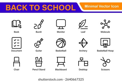 Back to School Icon Pack – Modern Minimal Line Icons for Education, Students, Classroom, Teachers, School Supplies, and Web Design Projects