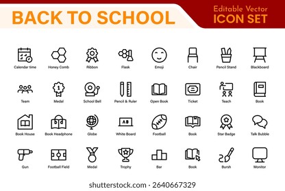 Back to School Icon Pack – Modern Minimal Line Icons for Education, Students, Classroom, Teachers, School Supplies, and Web Design Projects