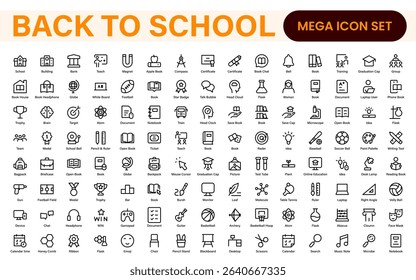 Back to School Icon Pack – Modern Minimal Line Icons for Education, Students, Classroom, Teachers, School Supplies, and Web Design Projects