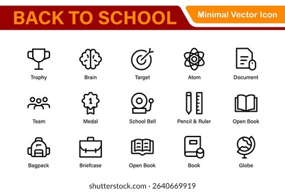 Back to School Icon Pack – Modern Minimal Line Icons for Education, Students, Classroom, Teachers, School Supplies, and Web Design Projects