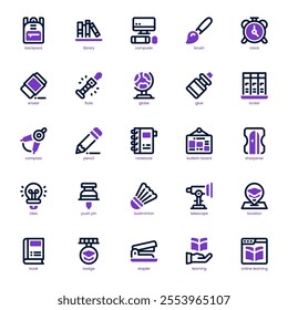 Back To School icon pack for your website, mobile, presentation, and logo design. Back To School icon dual tone design. Vector graphics illustration and editable stroke.