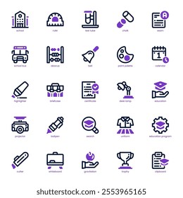 Back To School icon pack for your website, mobile, presentation, and logo design. Back To School icon dual tone design. Vector graphics illustration and editable stroke.