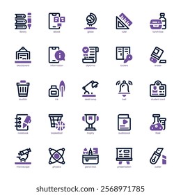 Back to School Icon pack for your website, mobile, presentation, and logo design. Back to School Icon dual tone design. Vector graphics illustration and editable stroke.