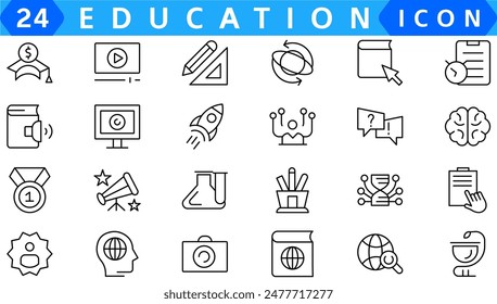Back to school icon set with 50 different vector icons related with education, success, academic subjects and more. Editable stroke for your own needs
