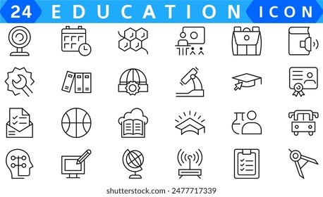 Back to school icon set with 50 different vector icons related with education, success, academic subjects and more. Editable stroke for your own needs