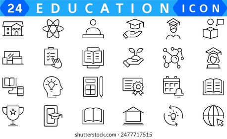 Back to school icon set with 50 different vector icons related with education, success, academic subjects and more. Editable stroke for your own needs