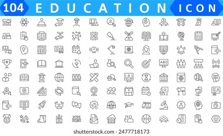 Conjunto de iconos de regreso a la escuela con 50 iconos vectoriales diferentes relacionados con la educación, el éxito, las materias académicas y más. Trazo editable para sus propias necesidades