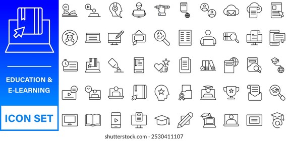 Back to school icon set with 50 different vector icons related with education, success, academic subjects and more.