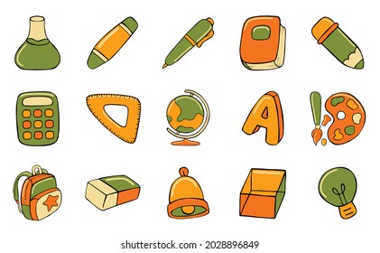 back to school icon set in cartoon style