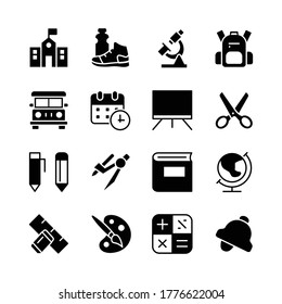 back to school icon set collection glyph style design