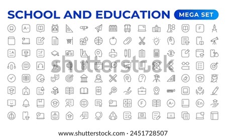 Back to school icon set with different vector icons related to education, success, academic subjects, and more. Education Learning thin line set. Education, School, editable stroke icons.