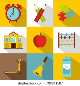 Back to school icon set. Flat style set of 9 back to school vector icons for web design