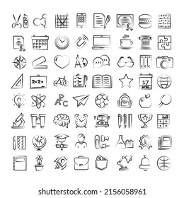 Back to school icon set hand draw line style. School supplies isolated on white background. Vector illustration 10 eps