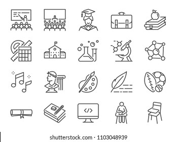 Back to school icon set. Included the icons as education, study, lectures, course, university, book, learn and more.