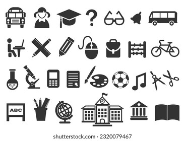 Back to school icon set. Included the icons as education, study, lectures, course, university, book, learn and more.