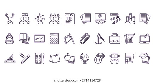 Conjunto de iconos de regreso a la escuela con Ilustración vectorial de estilo de línea