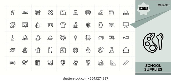 Back To School icon set. Minimalist icons pack. Editable stroke. Vector collection. Learning related icon set. Includes symbols for book, class, college, graduation, learning, study and more.