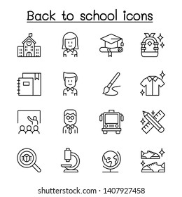 Back To School Icon Set In Thin Line Style