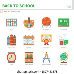 back to school icon set,color flat style,vector and illustration