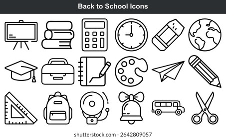 Back to School Icons Black Line Art