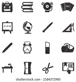 Back To School Icons. Black Scribble Design. Vector Illustration.