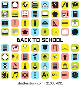 Back to school. School icons, buttons set. Vector illustration. Big set. 