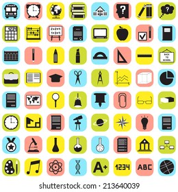 Back to school. School icons, buttons set. Vector illustration. Big set. 