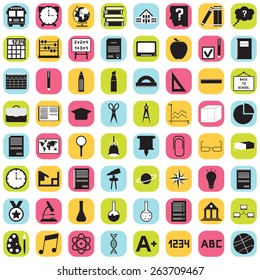 Back to school. School icons, buttons set. Vector illustration. Big set.