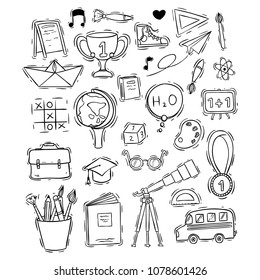 back to school icons collection with doodle or hand drawn style