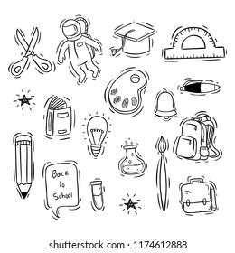 back to school icons collection with hand drawn style
