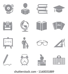 Back To School Icons. Gray Flat Design. Vector Illustration. 