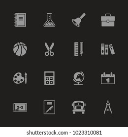 Back to School icons - Gray symbol on black background. Simple illustration. Flat Vector Icon.