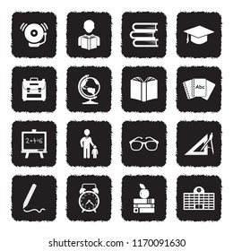 Back To School Icons. Grunge Black Flat Design. Vector Illustration. 
