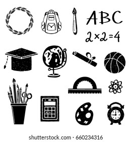 Back to school icons hand drawn set isolated on white background
