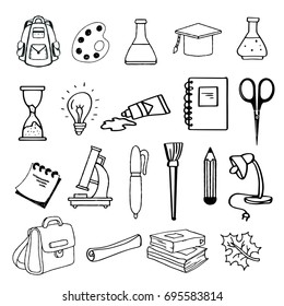 Back to school icons hand drawn set isolated on white background