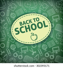 Back to school.  School icons on a blackboard. Vector illustration