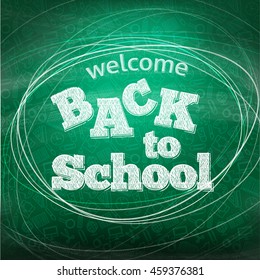 Back to school.  School icons on a blackboard. Vector illustration