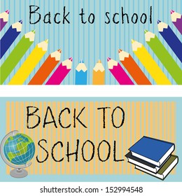 back to school icons on blue background