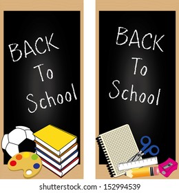 back to school icons on different black boards