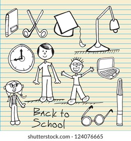 Back to school icons on notebook paper