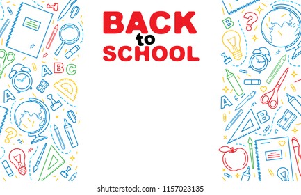 Back to school. School icons on white board.