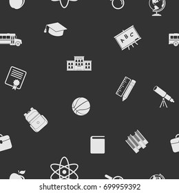 Back to school icons seamless pattern. Education dark background. Vector illustration